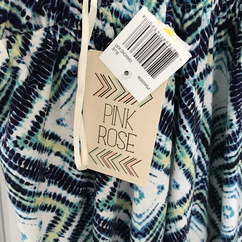 New PINk ROSE ikat Maxi Sundress Blue White M